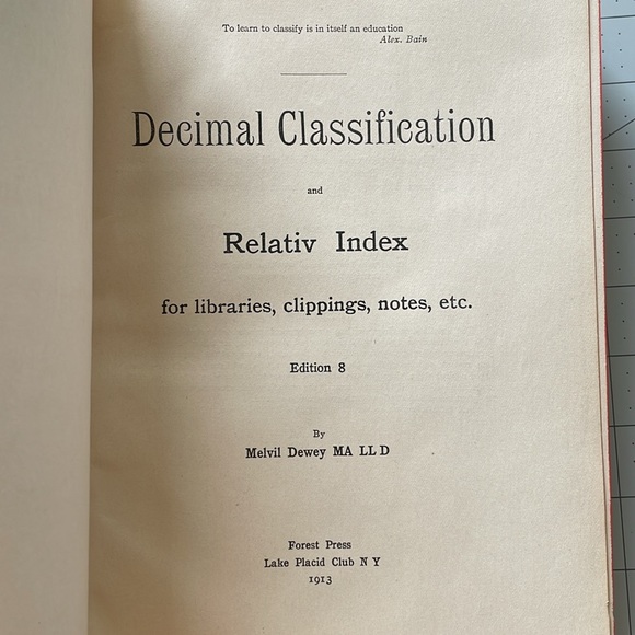 Dewey Decimal Classification and Index by Melvil Dewey, Ed. 8, copyright 1913 - Picture 9 of 16